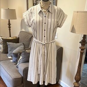 Calvin Klein Striped Button Belted Dress NWOT